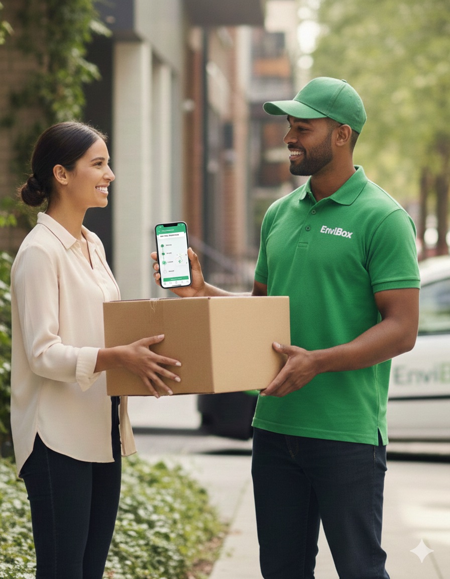 Mensajero EnviBox entregando paquete en Colombia - Servicio de mensajería rápida