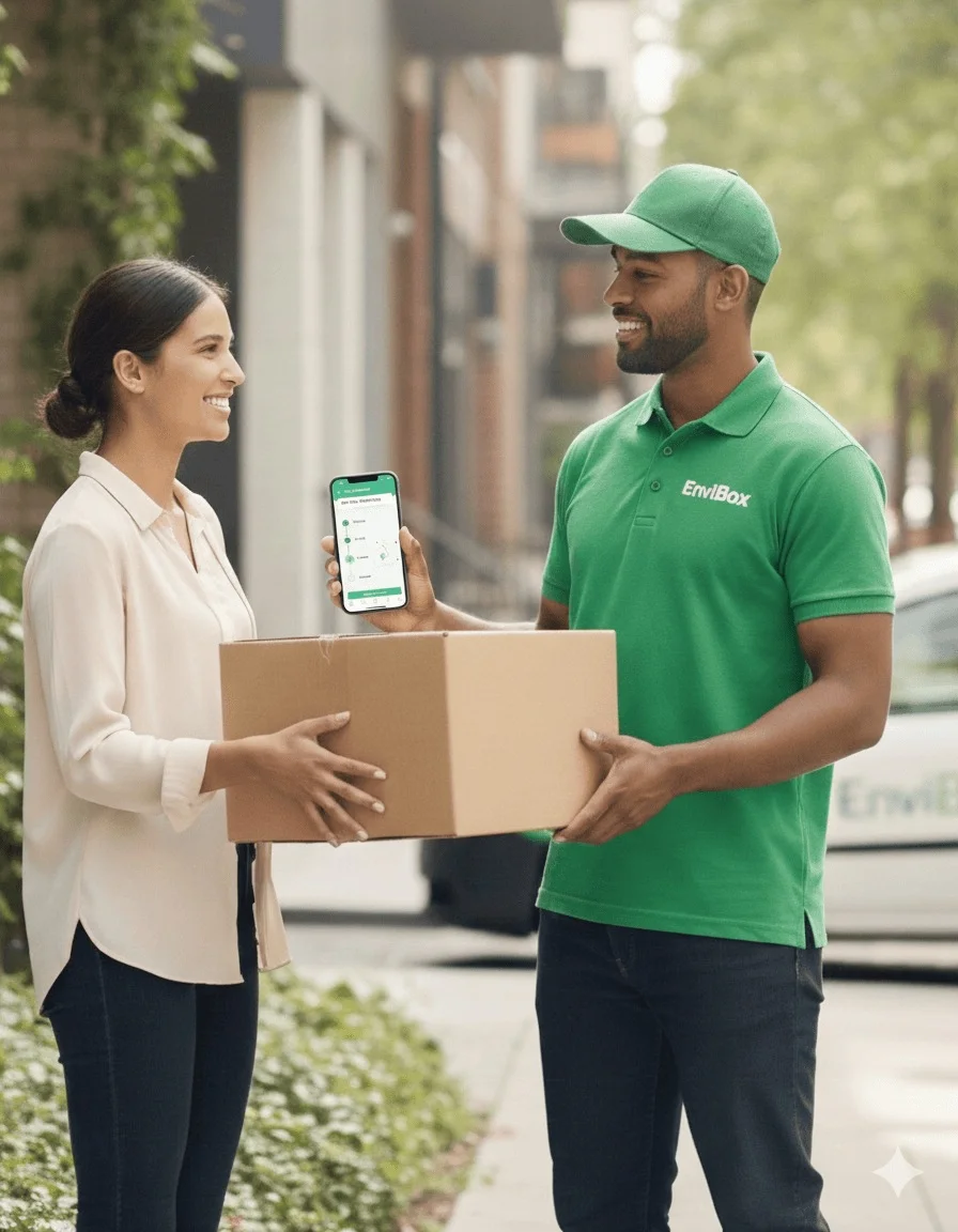 Mensajero EnviBox entregando paquete en Colombia - Servicio de mensajería rápida